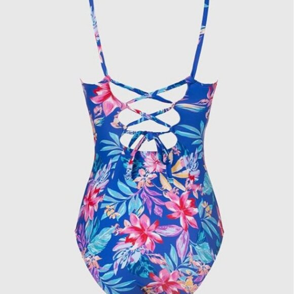 NWT | CUPSHE | 1 pc | Women's Swimsuit V Neck Tummy Control | Lace Up Back | L - Picture 3 of 14